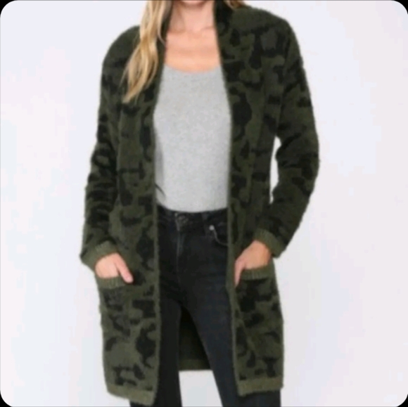 Fate Sweaters - Fate Fuzzy Camo Cardigan